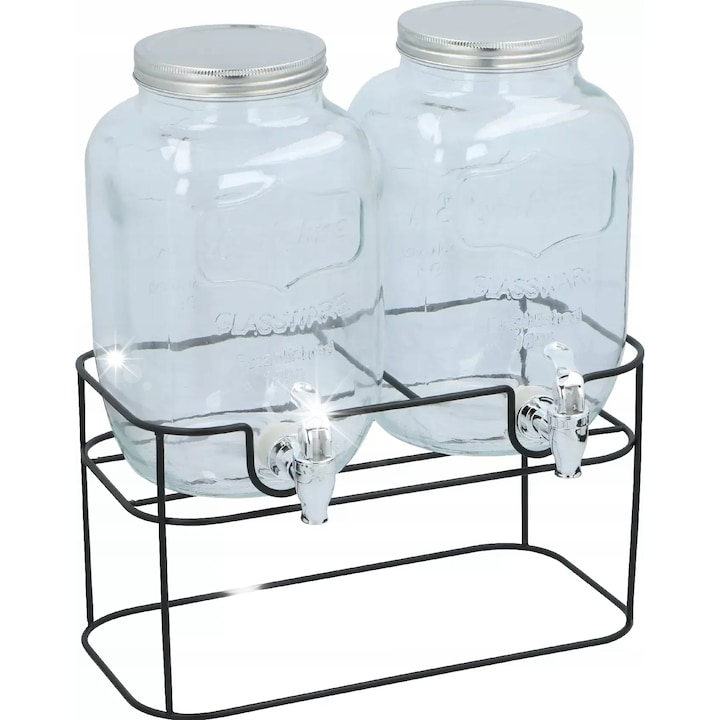 Set 2 borcane cu robinet 4L,suport metalic, 33x17x37.5cm