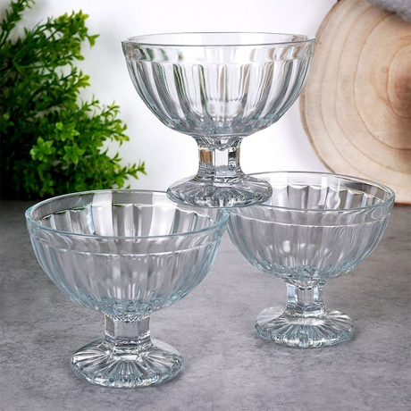 Set 3 Cupe Pentru Inghetata, 180 ml, 10x8.5 cm, Sticla