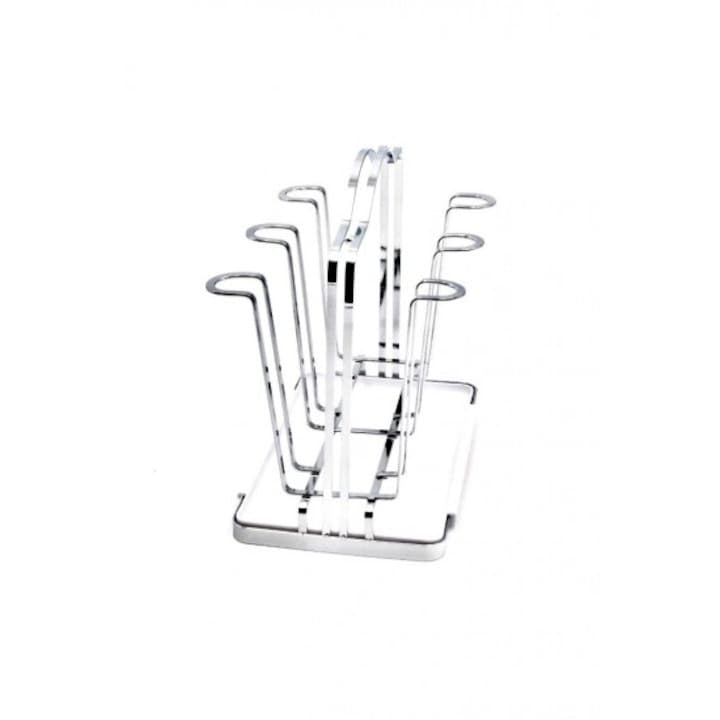 Suport pentru 6 pahare, Metal, cu tavita plastic inclusa, 23x24x4 cm