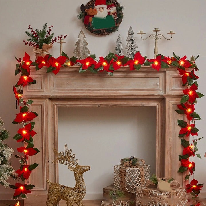 Ghirlanda cu Flori Decorative, Model Craciunita, 200 cm