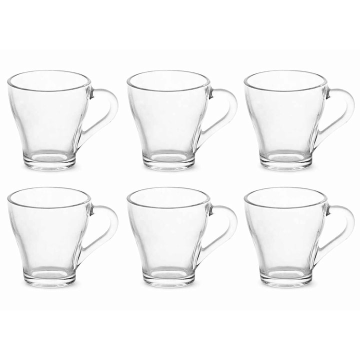 Set 6 cani din sticla, transparente,King, 280 ml