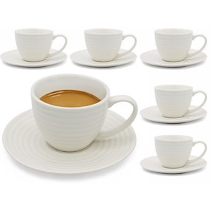 Set 6 cesti de cafea cu farfurioare din opal , Alb
