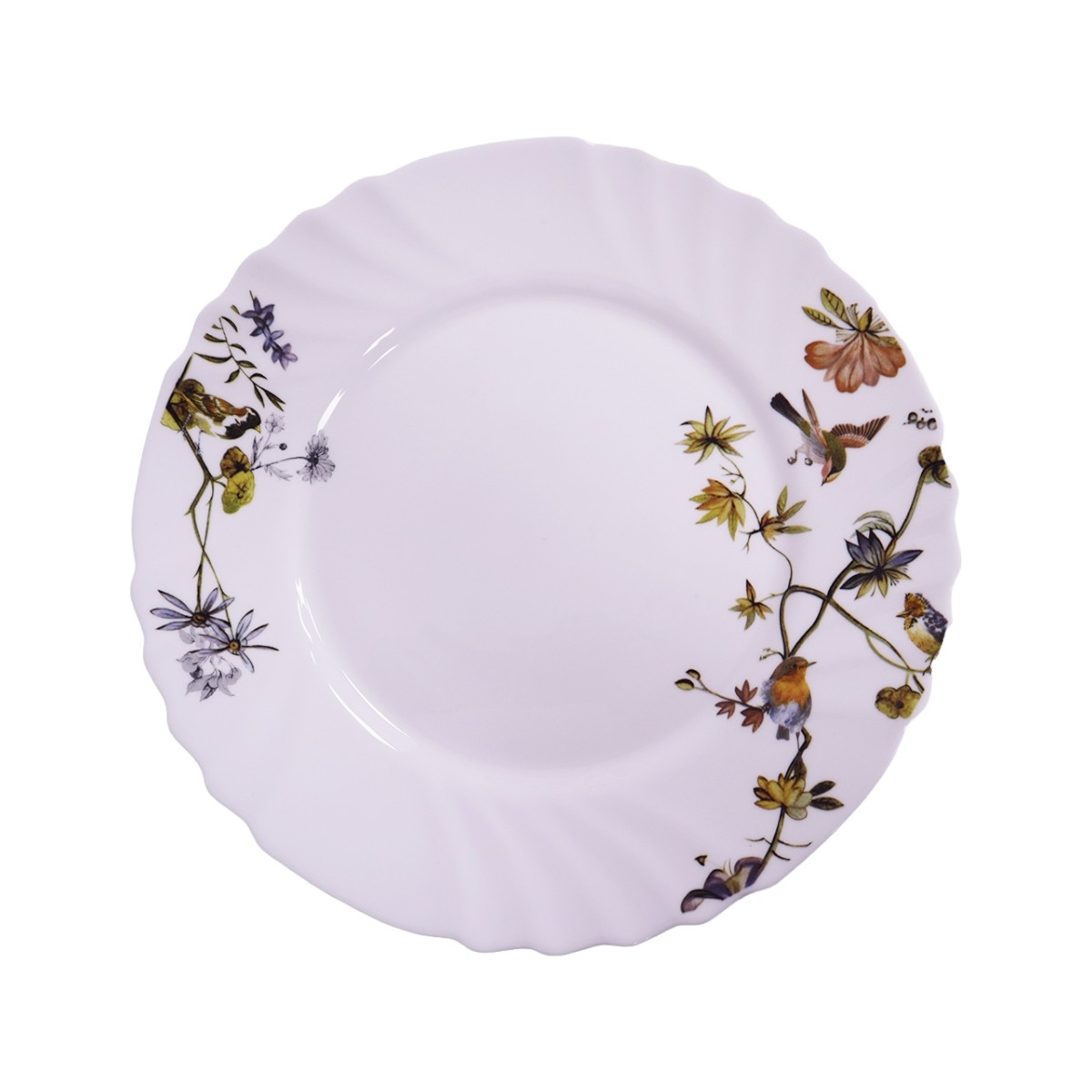 Set 6 Farfurii Intimnse opal, model floral-pasari, 25.5 cm
