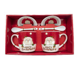 Set 2 cani ceramica Mos Craciun, lingurite de ceramica si farfuriute, in cutie cadou , 300 ml