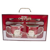 Set 2 cani ceramica Mos Craciun, lingurite de ceramica si farfuriute, in cutie cadou , 300 ml