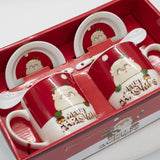 Set 2 cani ceramica Mos Craciun, lingurite de ceramica si farfuriute, in cutie cadou , 300 ml