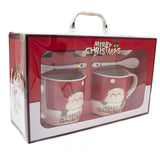 Set 2 cani ceramica Mos Craciun, lingurite de ceramica si farfuriute, in cutie cadou , 300 ml