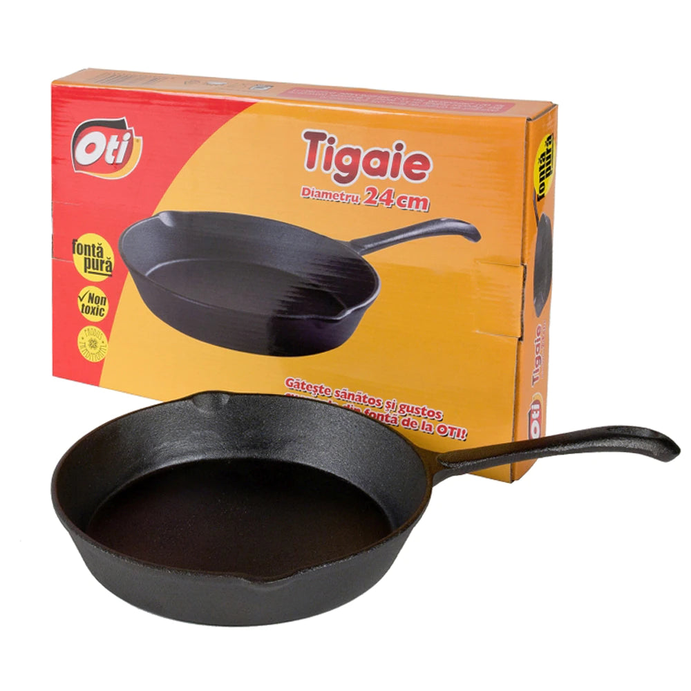 Set 3 produse din fonta pura, Tuci 24 cm, Vas pentru gatit Cocotte 18 cm, Tigaie Oti 24 cm