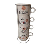 Set 4 cesti Cafea, Ceramica, cu suport din Inox