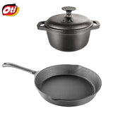 Set 2 produse din fonta pura, Vas pentru gatit Cocotte Oti 18 cm, Tigaie Oti 24 cm