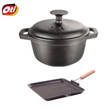 Set 2 produse din fonta pura, Vas pentru gatit Cocotte Oti 18 cm, Grill Oti 22 cm