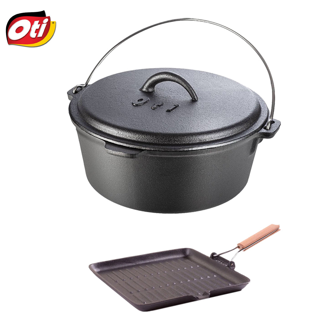 Set 2 produse din fonta pura, Tuci Oti 24 cm, Grill Oti 22 cm