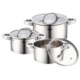 Set 3 oale de inox cu capac, 6 piese cu fund in 4 straturi, Peterhof PH-15267