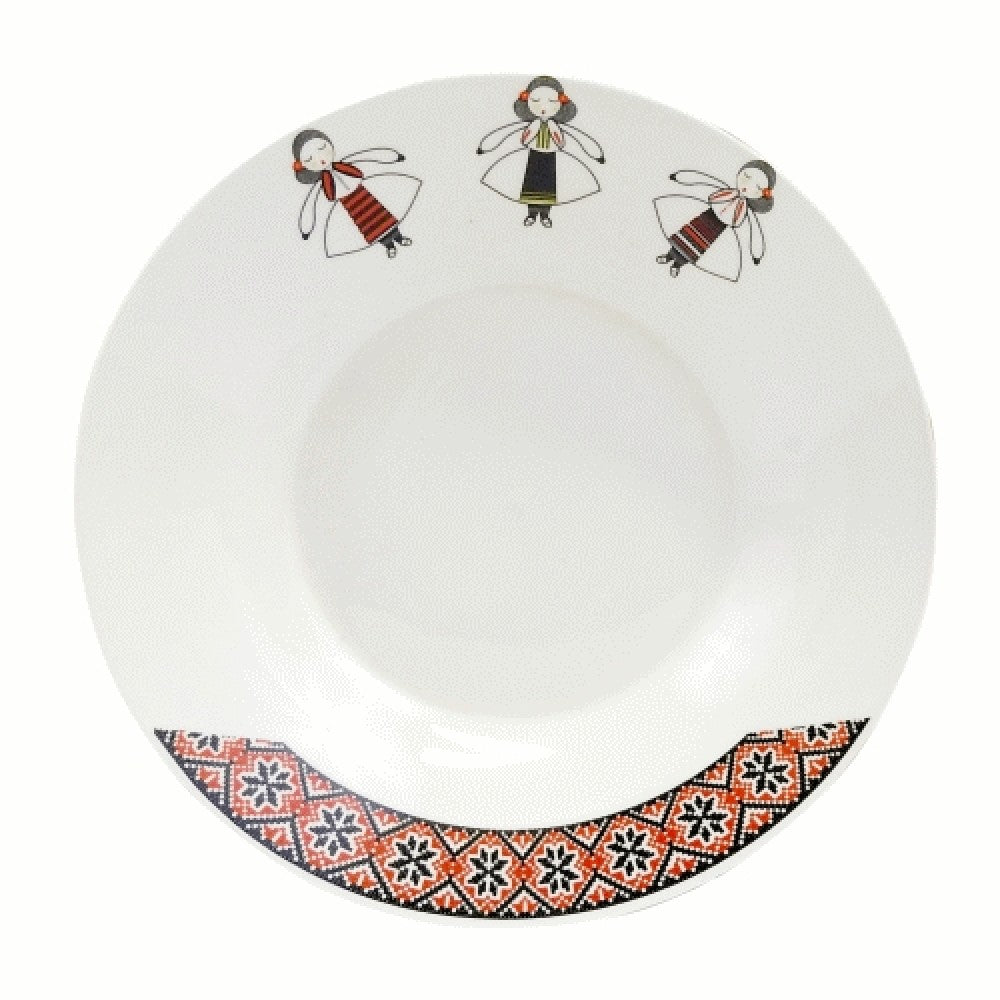 Set 6 Farfurii Intinse din Portelan cu Motiv Traditional, 27 cm , peste, gratar, mancare, bucatarie, masa, servire