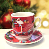 Set 6 Cesti Espresso si 6 Farfurioare, Model Craciun , Ceramica, Cutie Cadou,100 ml