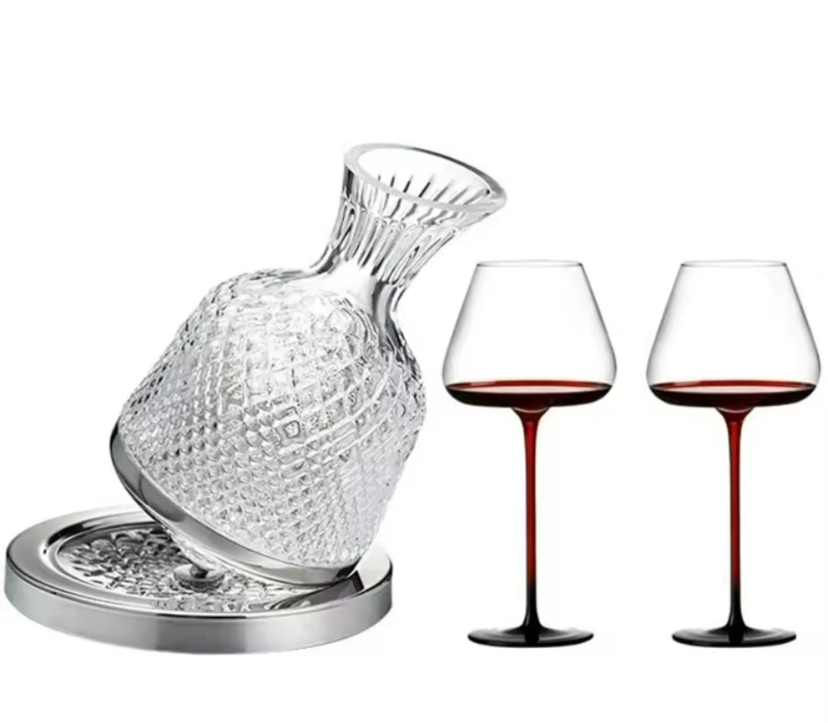 Set Decantor Vin Rotativ cu 2 Pahare, sticla