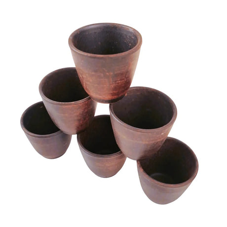 Set 6 Pahare din lut maro pentru tuica/visinata – 80 ml