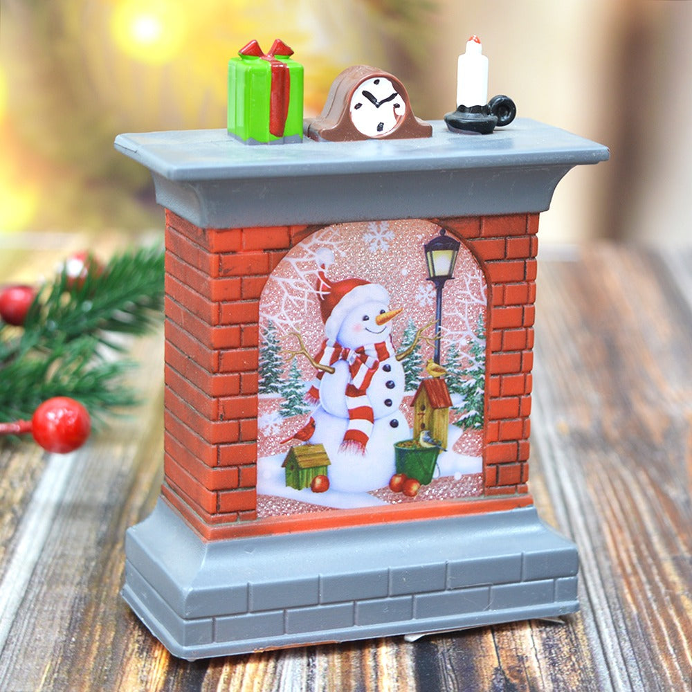 Ornament de Craciun, mini semineu cu led colorat , 11  cm