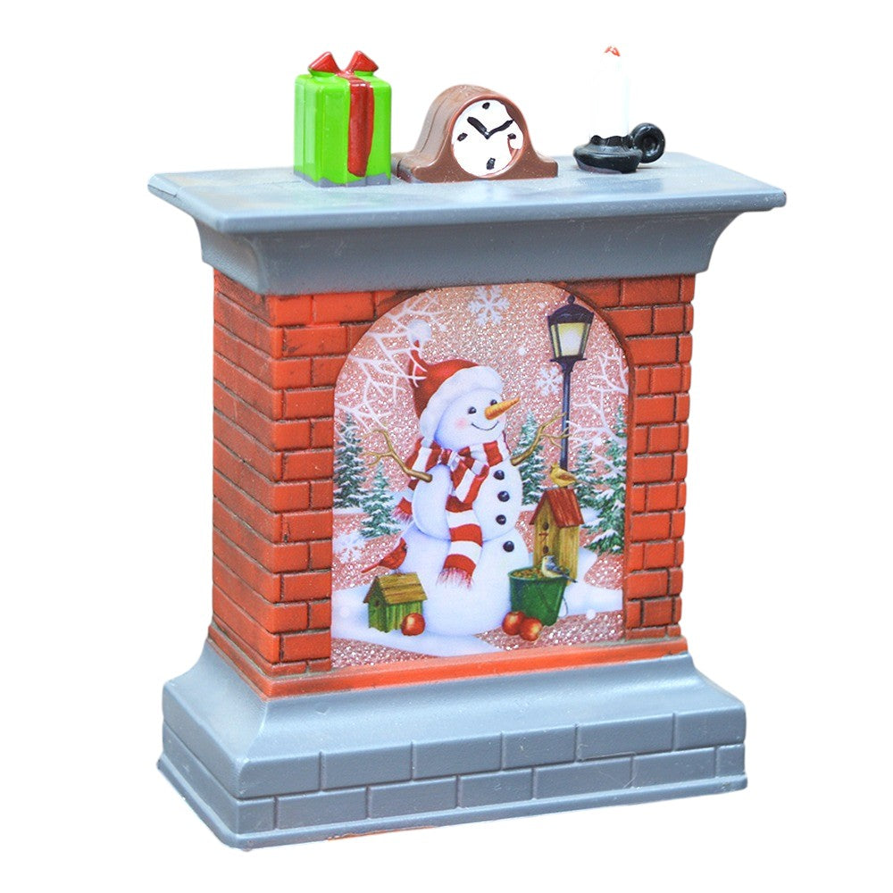 Ornament de Craciun, mini semineu cu led colorat , 11  cm