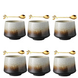 Set 6 cesti de Cafea/ Ceai , stil Japonez , Ceramica , 200 ml+ 6 lingurite aurii