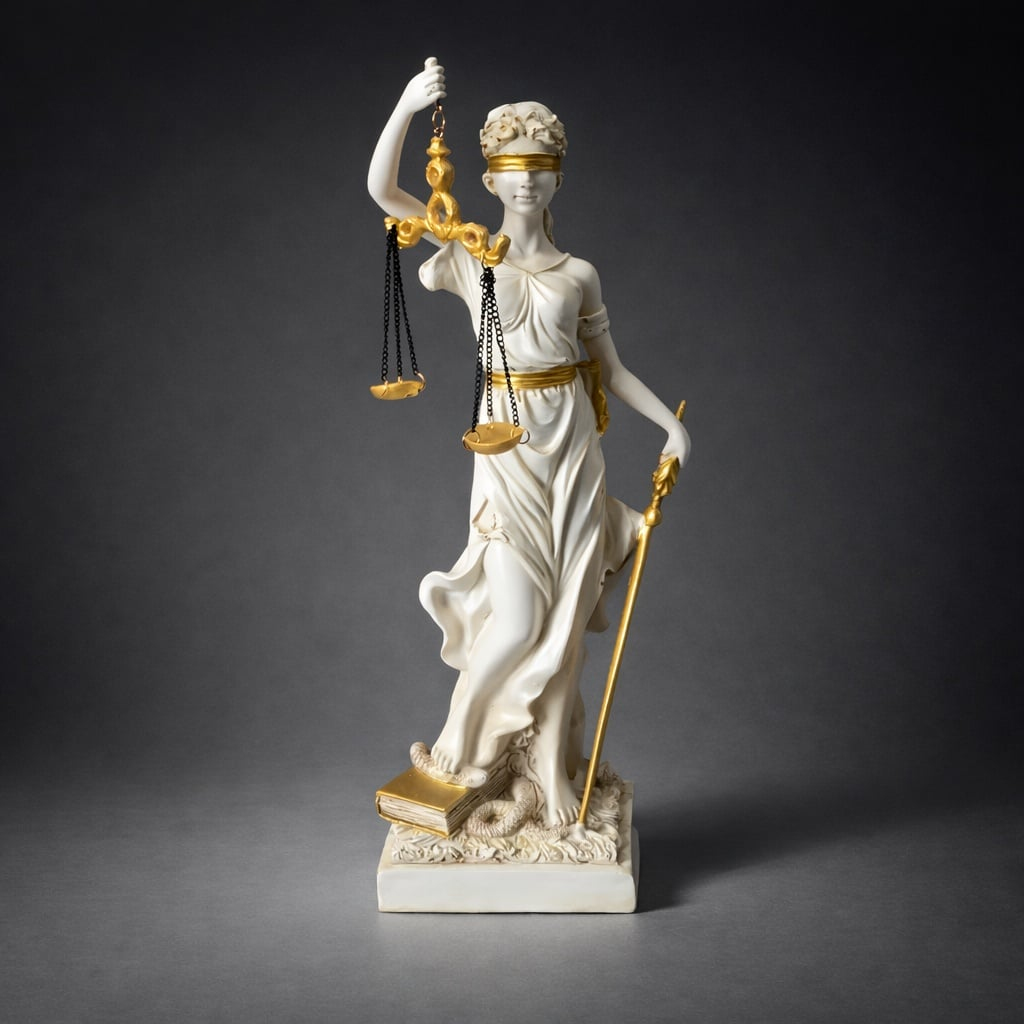 Statueta Zeita Justitiei - Alb/Auriu