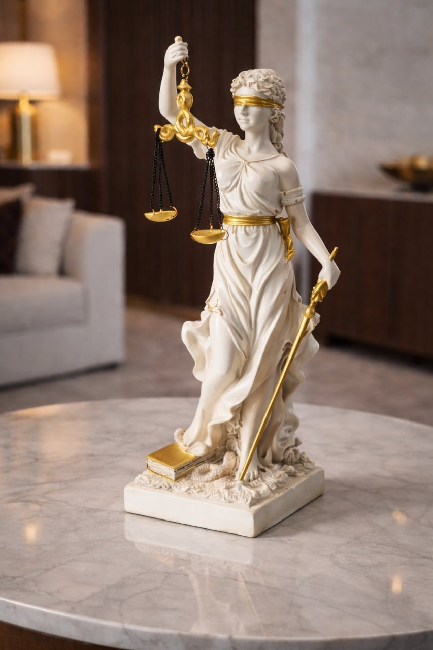 Statueta Zeita Justitiei - Alb/Auriu