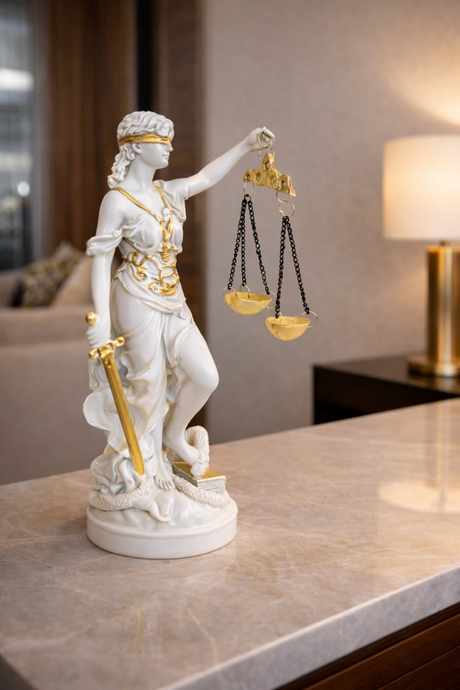 Statueta Zeita Justitiei - Alb/Auriu