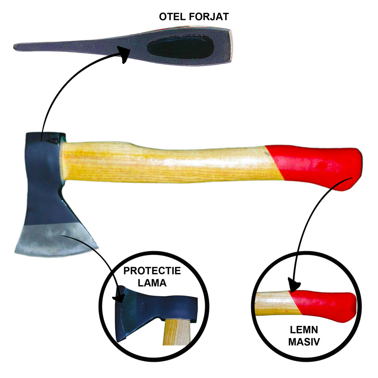 Topor cu Lama Otel Forjat, 600g, Coada din lemn