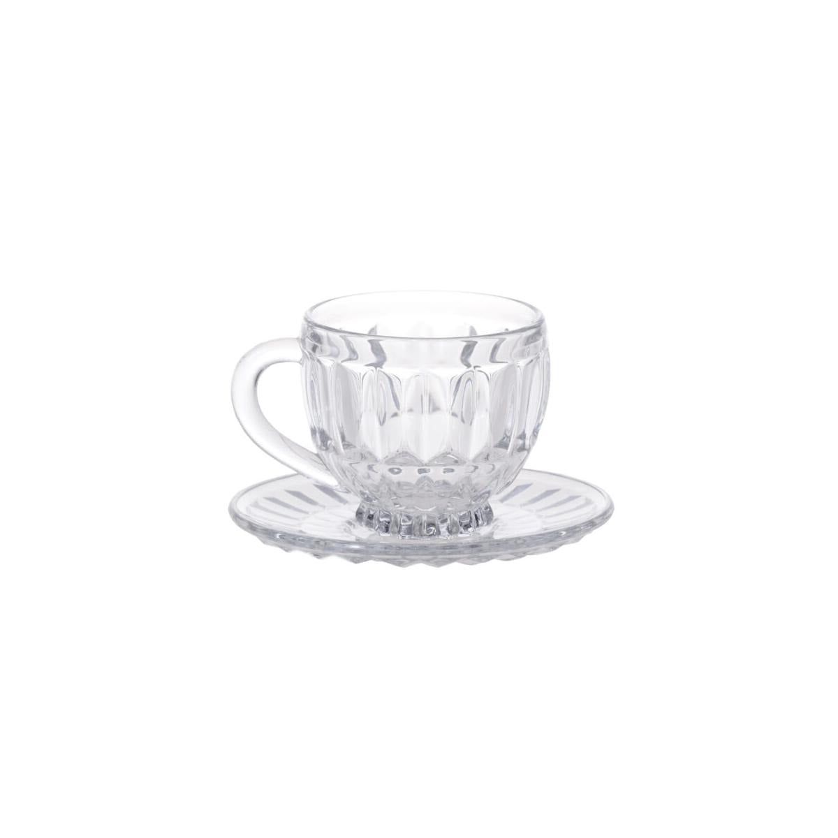 Set 6 Cesti Cafea din Sticla Transparente si Farfurii, Model