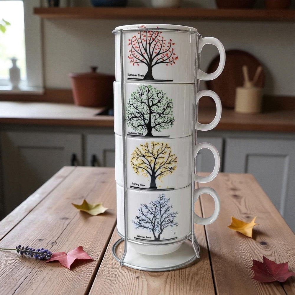 Set 4 cesti din Ceramica cu suport metalic, 220 ml , diverse modele