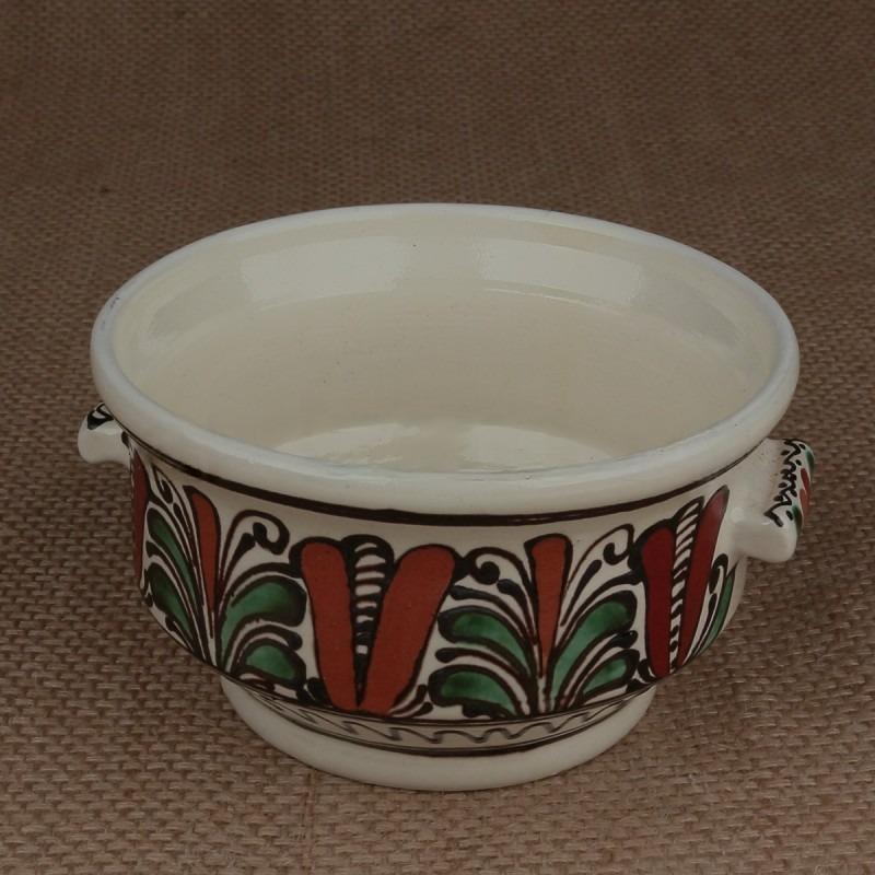 Bol cu Manere din Ceramica, Motiv Traditional, 15 cm