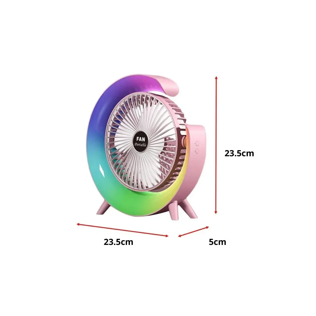 Ventilator de Birou Portabil cu USB, Lumini LED, 3 Trepte de Viteza
