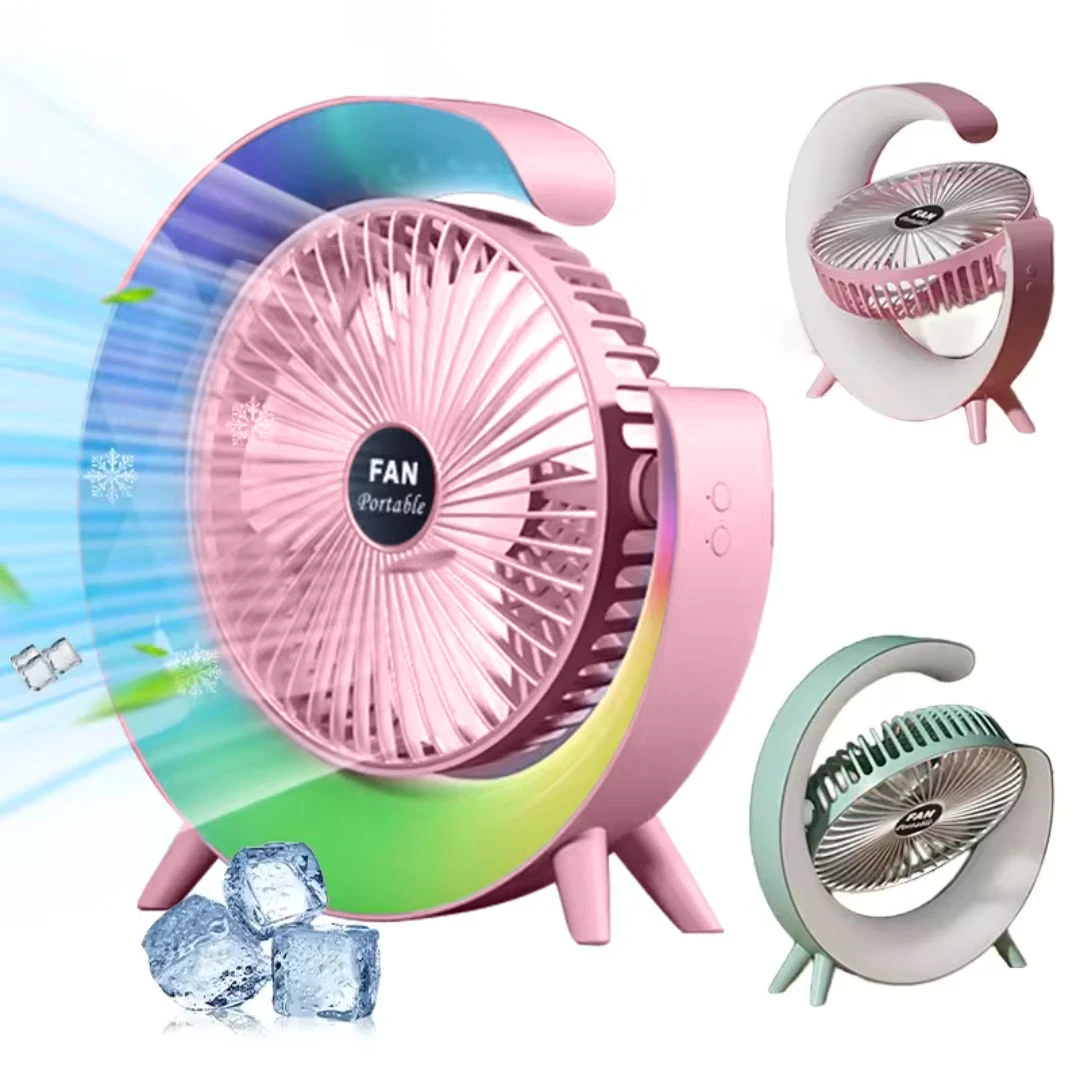 Ventilator de Birou Portabil cu USB, Lumini LED, 3 Trepte de Viteza